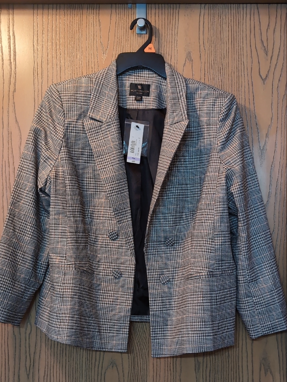 Worthington Black and White W/Copper Thread Plaid Blazer